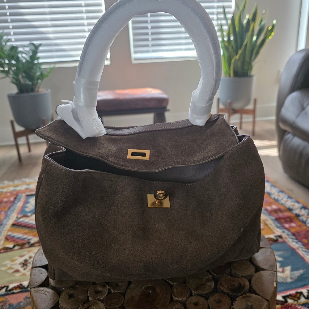 Genuine Leather & Suede Structured Handbag